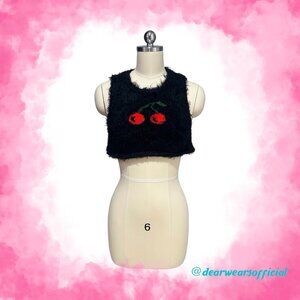 Shein Cherry Patter Fuzzy Sweater Vest